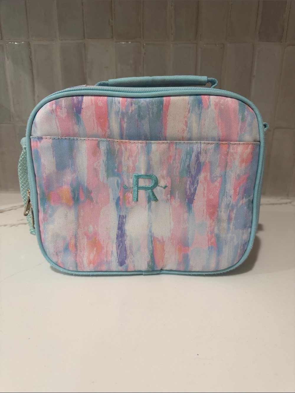 Pottery Barn Kids-Pastel Brushstroke Monogram 'R' Lunch Bag